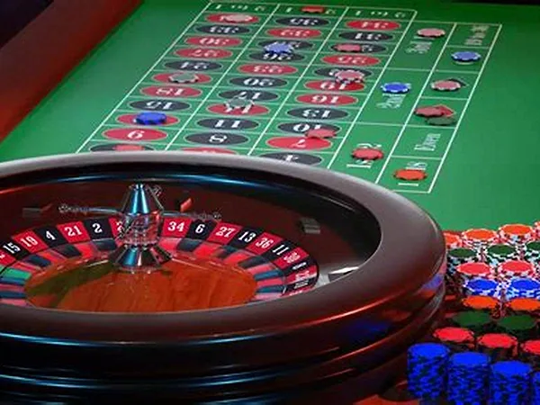 European roulette wheel and casino table games